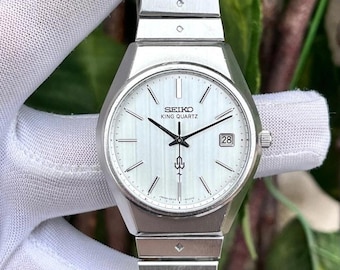 Montre homme vintage Seiko King à quartz JDM « Lin, nacre » du Japon 0852-8005