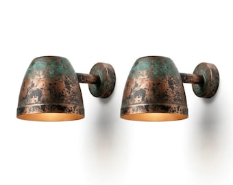 Set of 2 Aged Copper Wall Sconces, Verdigris Patina, Rustic Farmhouse Lighting Set, Industrial Vintage Wall Lamp, Handmade Home Decor, DDP