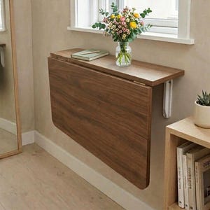 Wall Mounted Folding Table with Shelves, Space Saving Murphy Desk, Foldable Dining Table, Small Space Desk, Modern Home Office
