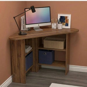 Escritorio de esquina minimalista que ahorra espacio, mesa de estudio para habitaciones pequeñas, escritorio moderno y compacto para oficina en casa, diseño ergonómico y elegante para mayor productividad.