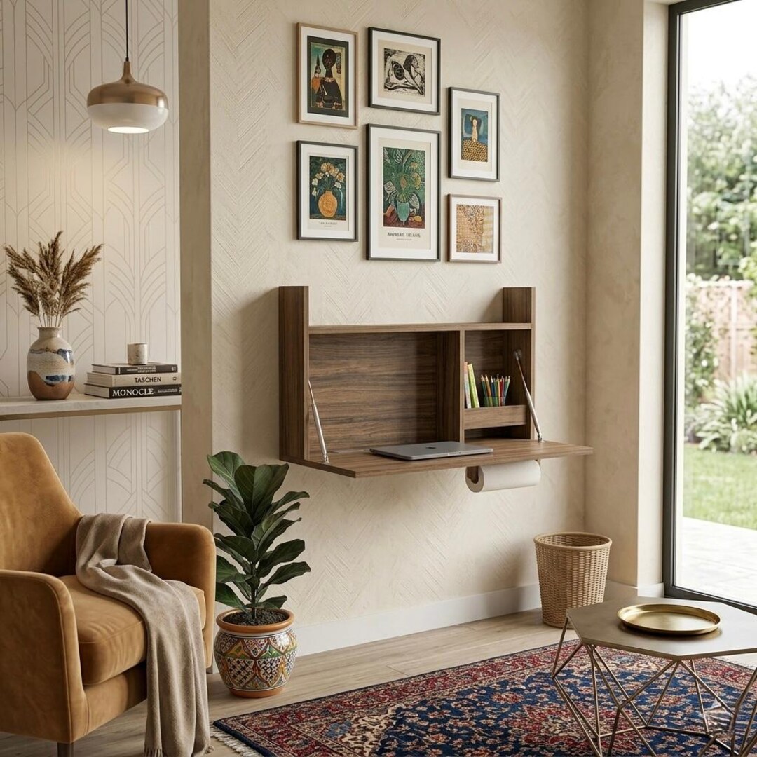 Wall Mounted Folding Table, Murphy Desk With Shelves, Space Saving Desk ...