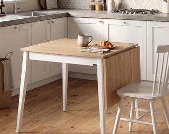 Utdragbart hopfällbart köksbord – Modernt kompakt matbord i trä för små utrymmen, utdragbart 70x80 till 70 x 120 cm