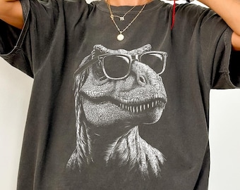 Comfort Colors® Retro Dinosaur Shirt, 90s T-Rex Sunglasses Tee, Vintage Dino Graphic Tee