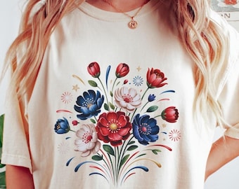 Comfort Colors® USA 250th Anniversary Floral Shirt, Red White Blue 4th of July Tee