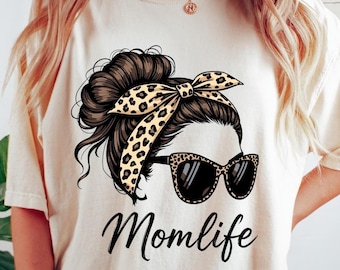 Comfort Colors® Mom Life Shirt, Leopard Messy Bun Graphic Tee, Cute Mom Gift