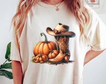 Comfort Colors® Cowgirl Boots Shirt, Western Fall Tee, Pumpkin Season Gift