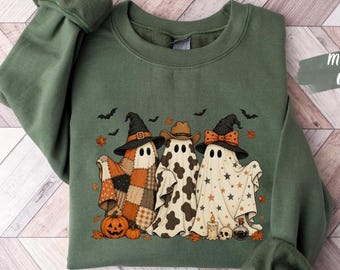 Ghost Sweatshirt, Cute Halloween Crewneck, Spooky Season Gift, Ghost Trio Graphic