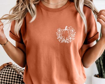 Comfort Colors® Pumpkin Shirt, Minimal Fall Tee, Floral Pumpkin Graphic, Autumn Gift