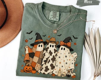 Comfort Colors® Ghost Shirt, Spooky Season Tee, Cute Halloween Ghost Trio