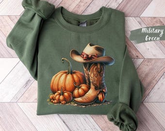 Cowgirl Boots Sweatshirt, Western Fall Crewneck, Pumpkin Season Gift