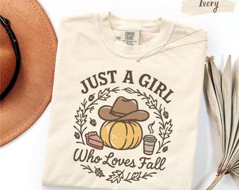 Comfort Colors® Just A Girl Who Loves Fall Shirt, Pumpkin Coffee Tee, Fall Lover Gift