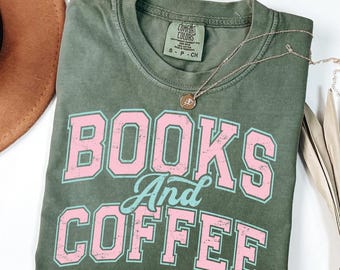 Comfort Colors® Books and Coffee Shirt, Bookish Book Lover Tee, Bookworm Gift