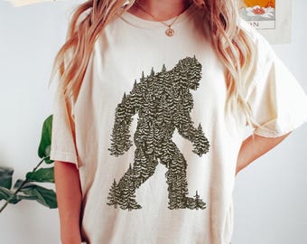 Comfort Colors® Bigfoot Shirt, Cryptid Sasquatch Tee, Pine Tree Forest Graphic