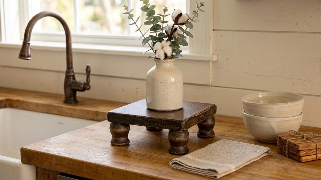Timber Kitchen Riser Rustic Wooden Riser Display | Square Farmhouse Wood Kitchen Pedestal ...