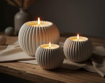 Set of 3 | Ribbed Design | LED Tealight Holders | Modern | Table Decoration | Candle Holders | 3D Printed PLA | Living Room Decor | Gift Idea