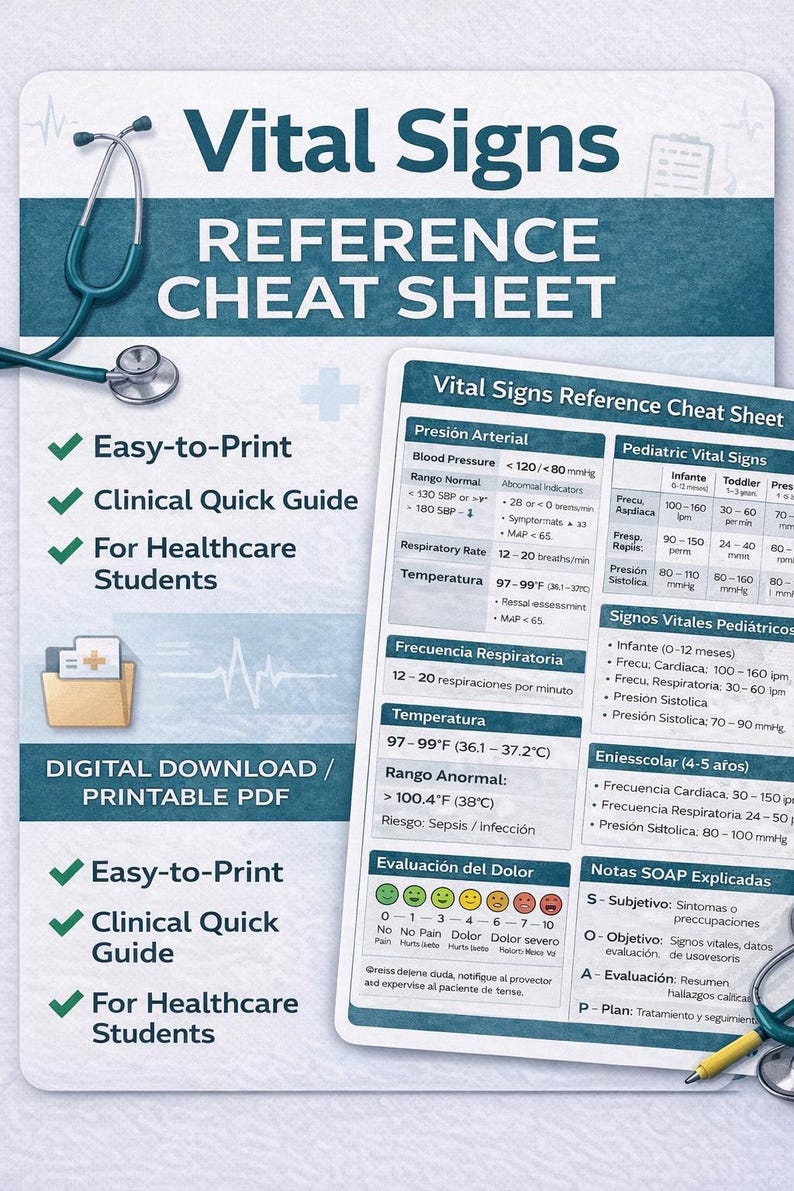 Vital Signs Reference Cheat Sheet - Etsy