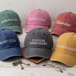 Text and Logo Vintage Hat, Custom Embroidered Dad Caps, Personalized Bulk Baseball Hats, Vintage Grandad Cap, Hen Do Cap, Fathers Day Gifts
