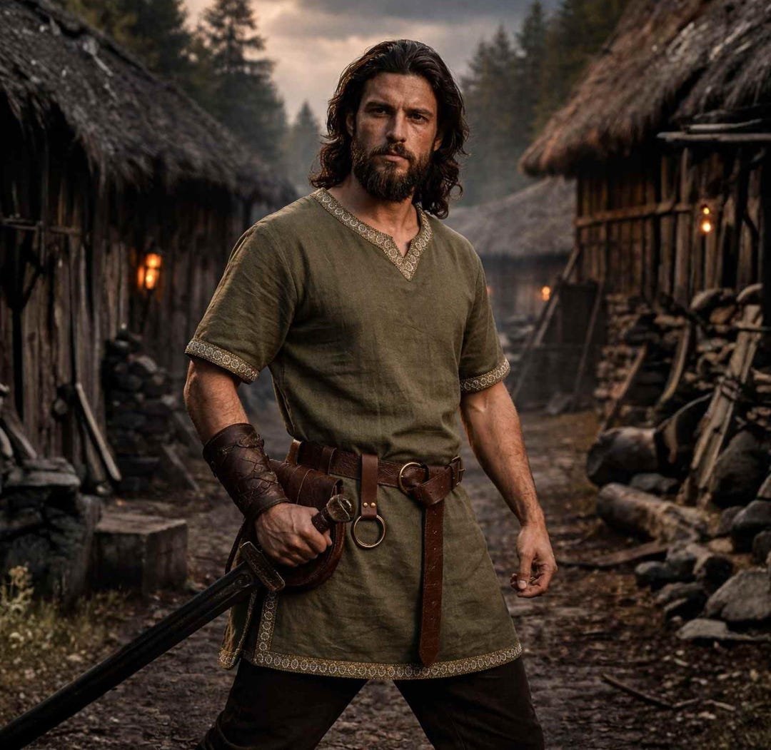 Medieval Ren Fair Larp Mens Tunic With Leather Belt, Renaissance Viking ...