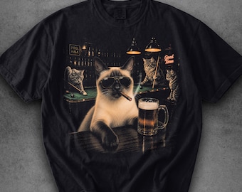 Comfort Colors® Siamese Cat Drinking Beer Shirt, Funny Cat Meme Graphic T-Shirt, Siamese Lover Gift, Cat Dad Gift, Siamese Mom Shirt