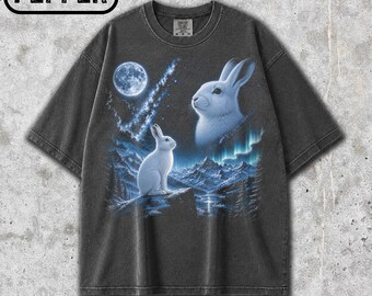 Camiseta Comfort Colors® Arctic Hare Moon, Camiseta Vintage Arctic Rabbit, Camiseta com Estampa de Vida Selvagem de Inverno, Presente para Amantes da Natureza, Presente para Amantes da Lebre Ártica