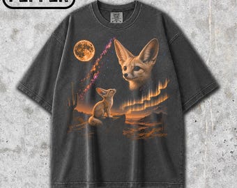 Camiseta Comfort Colors® Fennec Fox Moon, Camiseta Vintage Fennec Fox, Camiseta Gráfica Retrô Anos 90 com Estampa de Animais Selvagens, Camiseta para Amantes da Natureza, Presente para Amantes da Raposa Fennec