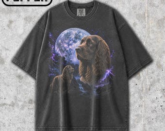 Comfort Colors® Field Spaniel Howling To The Moon T-Shirt, Full Moon Dog Shirt, 90s Retro Dog Storm Graphic, Dog Mom Gift, Dog Dad Shirt