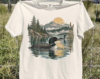 Vintage Common Loon Lake Graphic Tee, Mountain Wilderness Birdwatching Shirt, Nature Lover Gift