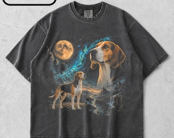 American Foxhound Howling To The Moon T-Shirt, 90s Retro Dog Graphic Tee, American Foxhound Mom Gift, Full Moon Dog Shirt, Dog Dad Shirt