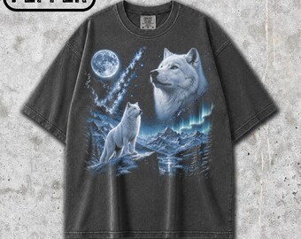 Camiseta Comfort Colors® Arctic Wolf Moon, Camiseta Vintage White Wolf, Camiseta com Estampa de Vida Selvagem de Inverno, Camiseta para Amantes da Natureza, Presente para Amantes de Lobos do Ártico