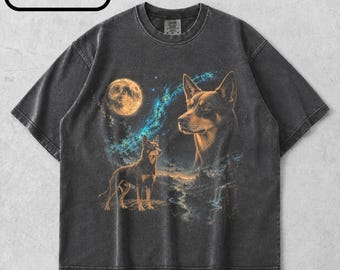 Australian Kelpie Howling To The Moon T-Shirt, 90s Retro Dog Graphic Tee, Australian Kelpie Mom Gift, Full Moon Dog Shirt, Dog Dad Shirt