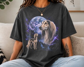 Camiseta Comfort Colors® Saluki aullando a la luna, camiseta Full Moon Dog Thunder, estampado retro de los 90 Dog Storm, regalo para mamás perrunas, camiseta para papás perrunas