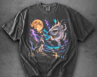 Camiseta Comfort Colors® Águila Arpía Luna, Camiseta vintage Águila Arpía, Camiseta retro de los 90 con estampado de aves, Regalo para amantes de la naturaleza y la vida silvestre, Regalo para amantes de las águilas
