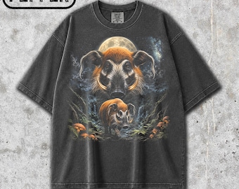 Camiseta Comfort Colors® Red River Hog Moon, Camiseta Vintage com Estampa de Vida Selvagem, Camiseta Retrô Anos 90 com Estampa de Javali, Presente para Amantes da Natureza e Animais Africanos.