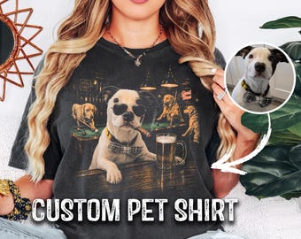 Comfort Colors® Funny Custom Dog Drinking Beer Shirt, Personalized Pet Photo Tee, Silly Sarcastic Novelty Meme Graphic, Dog Lover Gift