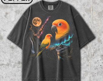 Camiseta Comfort Colors® Sun Conure Moon, Camiseta Vintage Sun Conure, Camiseta com Estampa Retrô de Pássaro dos Anos 90, Camiseta para Amantes da Natureza, Presente para Amantes de Sun Conure