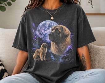 Camiseta Comfort Colors® Leonberger aullando a la luna, camiseta de perro de luna llena, gráfico retro de los 90 Dog Thunder, regalo para mamás perrunas, camiseta para papás perrunas
