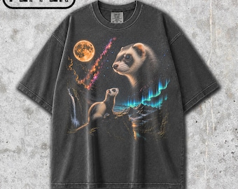 Camiseta Comfort Colors® Ferret Moon, Camiseta Vintage com Estampa de Furão, Camiseta Retrô Anos 90 com Estampa de Animais Selvagens, Camiseta para Amantes da Natureza, Presente para Amantes de Furões