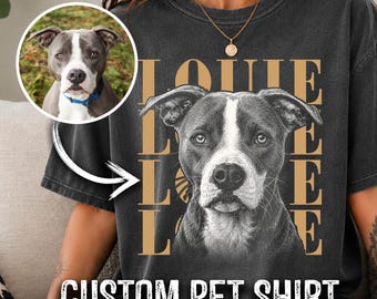 Custom Pet Photo And Name Shirt, Personalized Pet Shirt, Custom Pet Portrait Tee, Customized Picture Dog Shirt, Dog Lover Gift, Cat Mom Gift