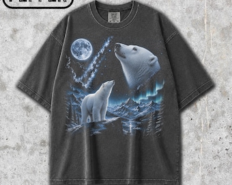 Camiseta Comfort Colors® Urso Polar Lua, Camiseta Vintage Urso Polar, Camiseta com Estampa da Vida Selvagem do Ártico, Camiseta Natureza de Inverno, Presente para Amantes de Ursos Polares