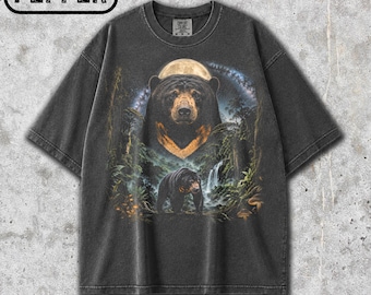 Camiseta Comfort Colors® Oso Sol Luna, Camiseta vintage Oso Sol, Camiseta retro de los 90 con estampado de vida silvestre, Regalo para amantes de la naturaleza tropical, Regalo para amantes de los osos