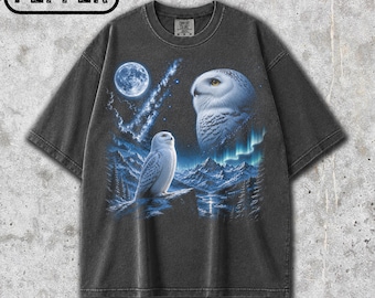 Camiseta Comfort Colors® Coruja-das-neves Lua, Camiseta Vintage Coruja-das-neves, Camiseta com Estampa de Vida Selvagem do Ártico, Camiseta para Amantes da Natureza, Presente para Amantes de Corujas-das-neves