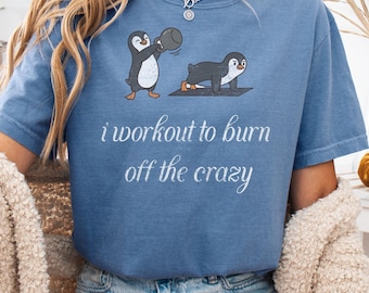 Penguin Pump Cover Graphic Tee, Exercise Humor, Vintage Strength Meme Gift, Oversized Work Out Tee, Gym Lover Gift, Funny Work Out Tshirt