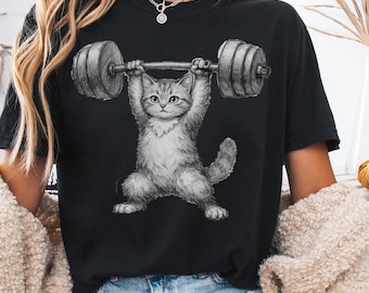 Cat Lifting Tee, Retro Weightlifting T Shirt, Gym Lover Shirt, Pump Cover Medieval Gym Shirt, Vintage Strength Meme Gift, Fitness Tee