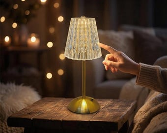 Modern Crystal Table Lamp, Touch Dimmable LED Lamp, Rechargeable Bedside Light, Luxury Night Lamp, Aesthetic Room Decor