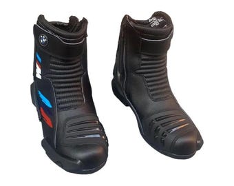 BMW M Motor-rad Leather Motorcycle Racing Boots, Protective Biker Riding Shoes