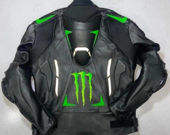 Monster Energy inspirierte Leder Motorradjacke Racing Biker Mantel Rüstung Anzug