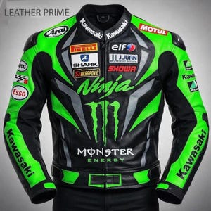 Kawasaki Ninja Leder Motorradjacke - Grün Schwarz Racing Biker Ausrüstung