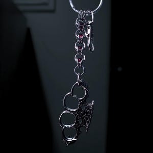 Stainless Steel Knuckles EDC Keychain - Ornate Filigree, Blood Red Glass Beads, 316L Stainless Art, Unique Gift for Men, Dark Aesthetic