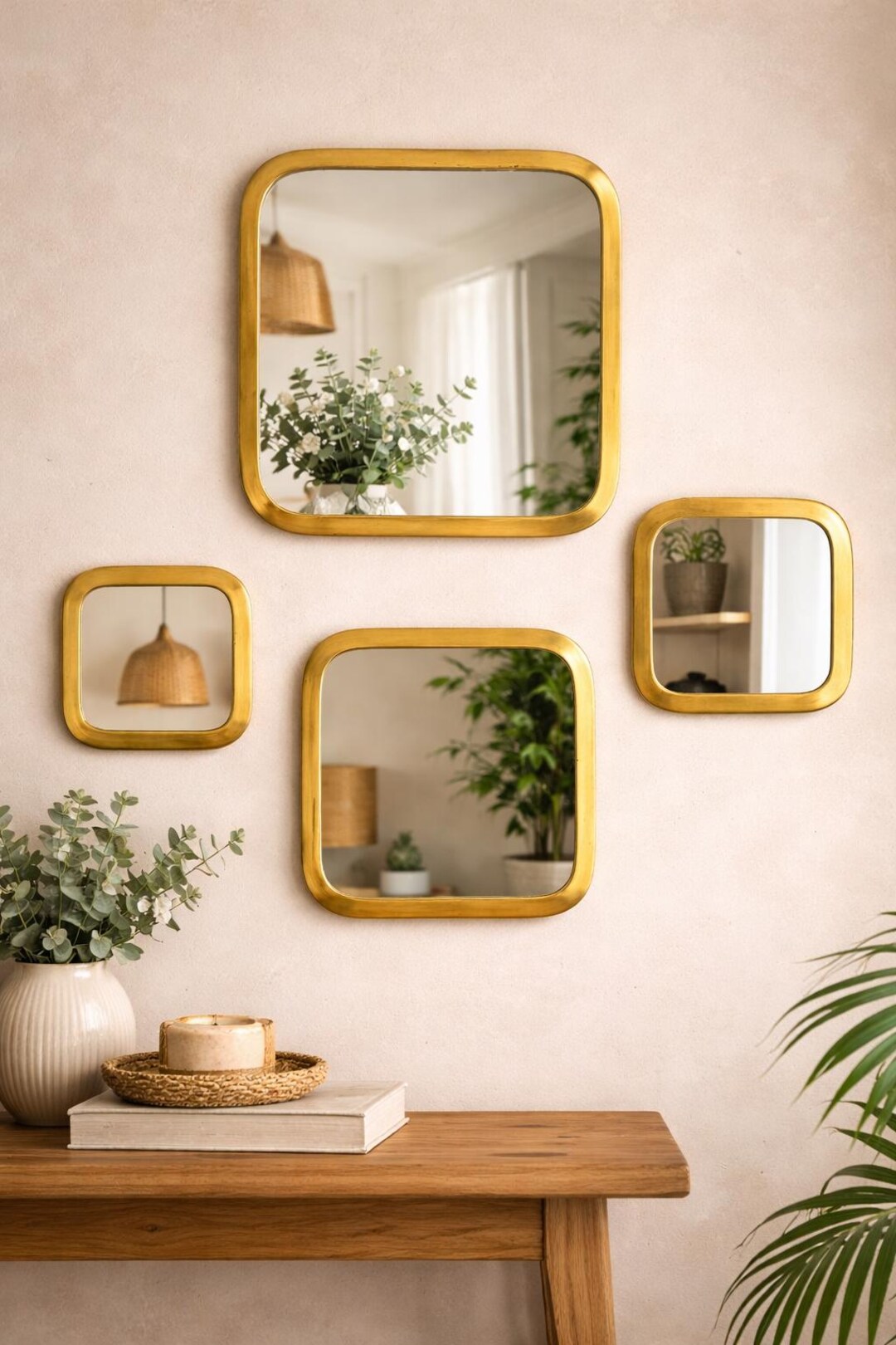 Moroccan Brass Square Mirror Set – Handmade Gold Wall Decor, Modern ...
