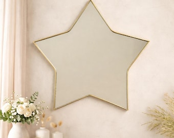 Espejo marroquí de latón hecho a mano con forma de estrella – Decoración de pared estilo boho dorado